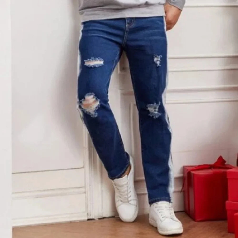SHEIN Men's Contrast Distressed Jeans